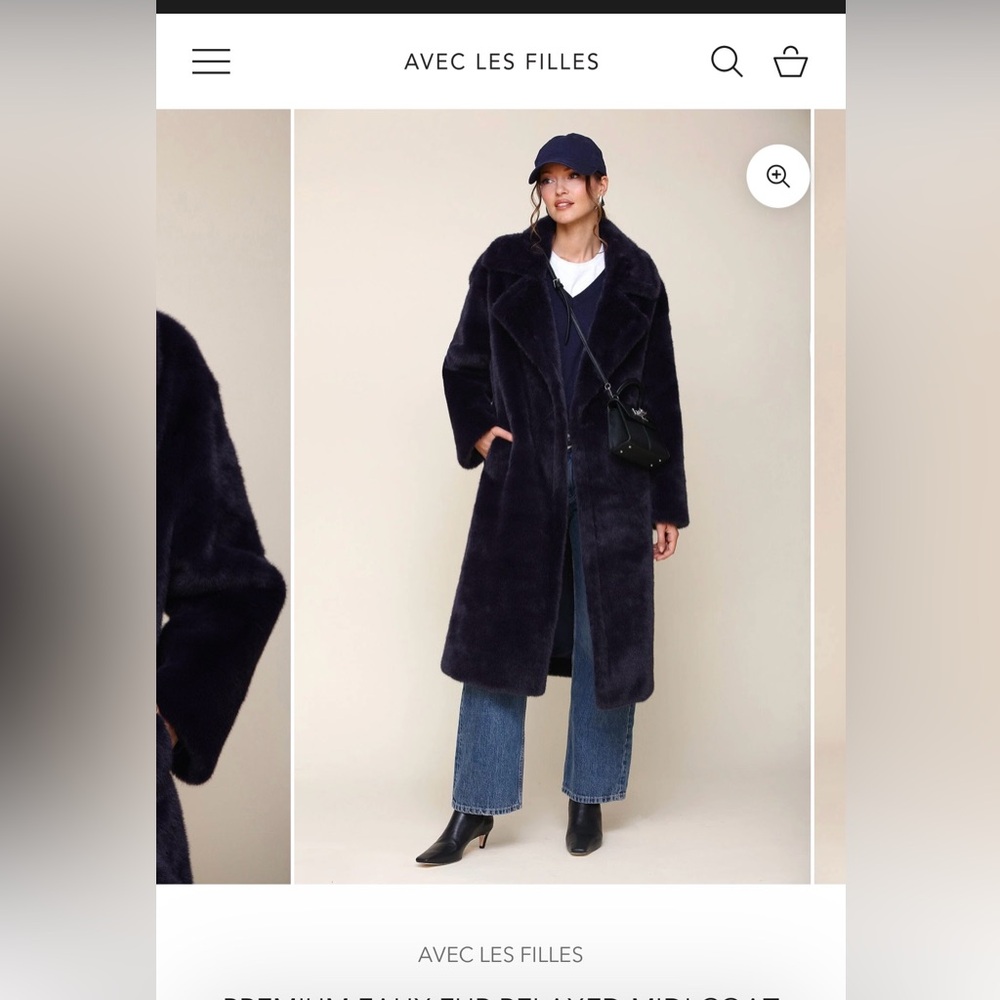 Avec Les Filles Premium Faux Fur Knee Length Coat in Black Size M